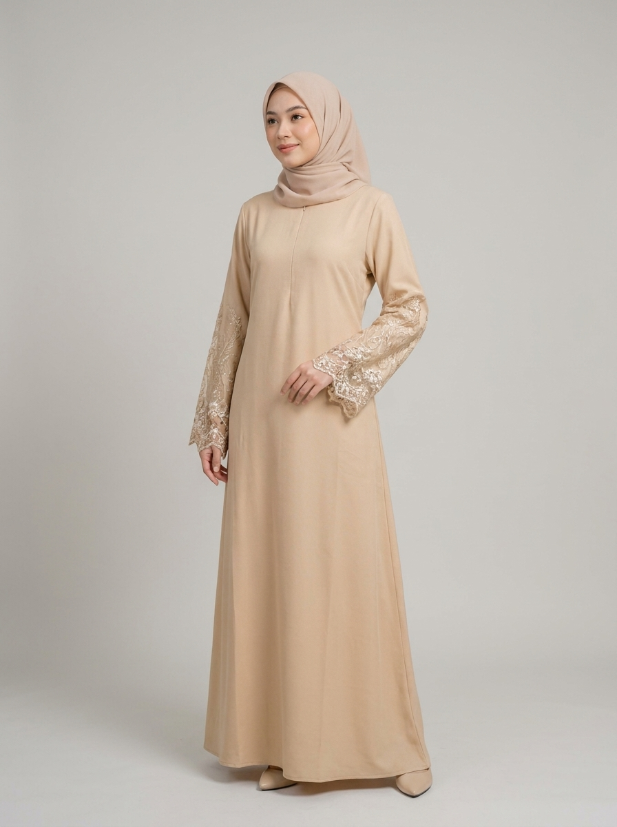 Sandstone Lace-Sleeve Jubah