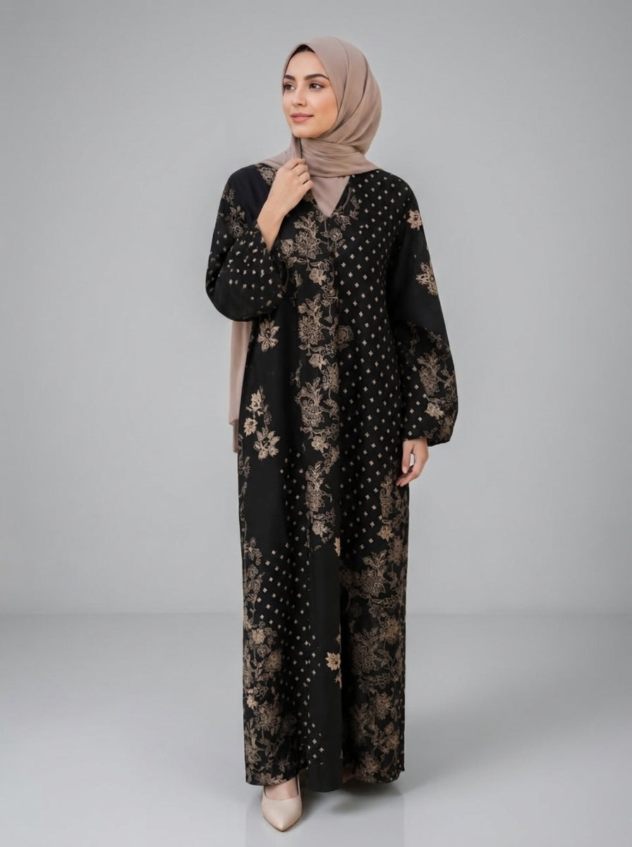 Noir Gold Floral Kaftan