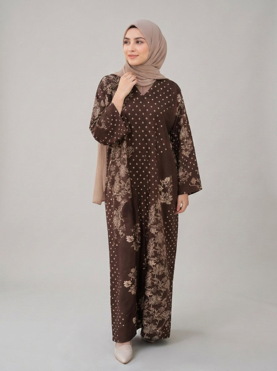 Espresso Brown Floral Kaftan