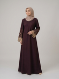 Wine Lace-Cuff Abaya
