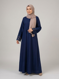 Midnight Navy Lace-Cuff Abaya