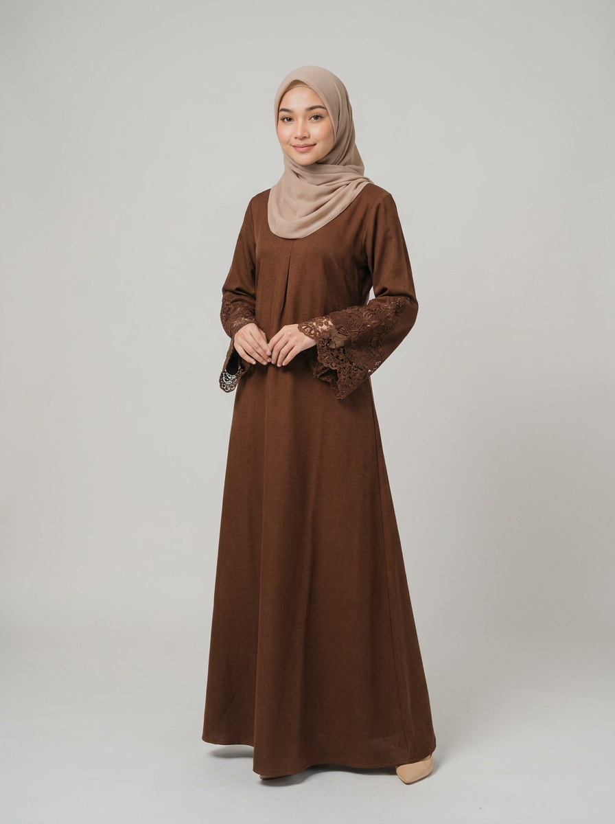 Cocoa Lace Cuff Abaya