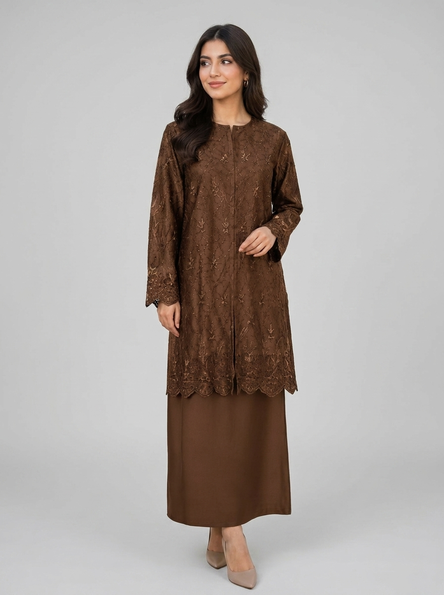 Cocoa Lace Kurung Set