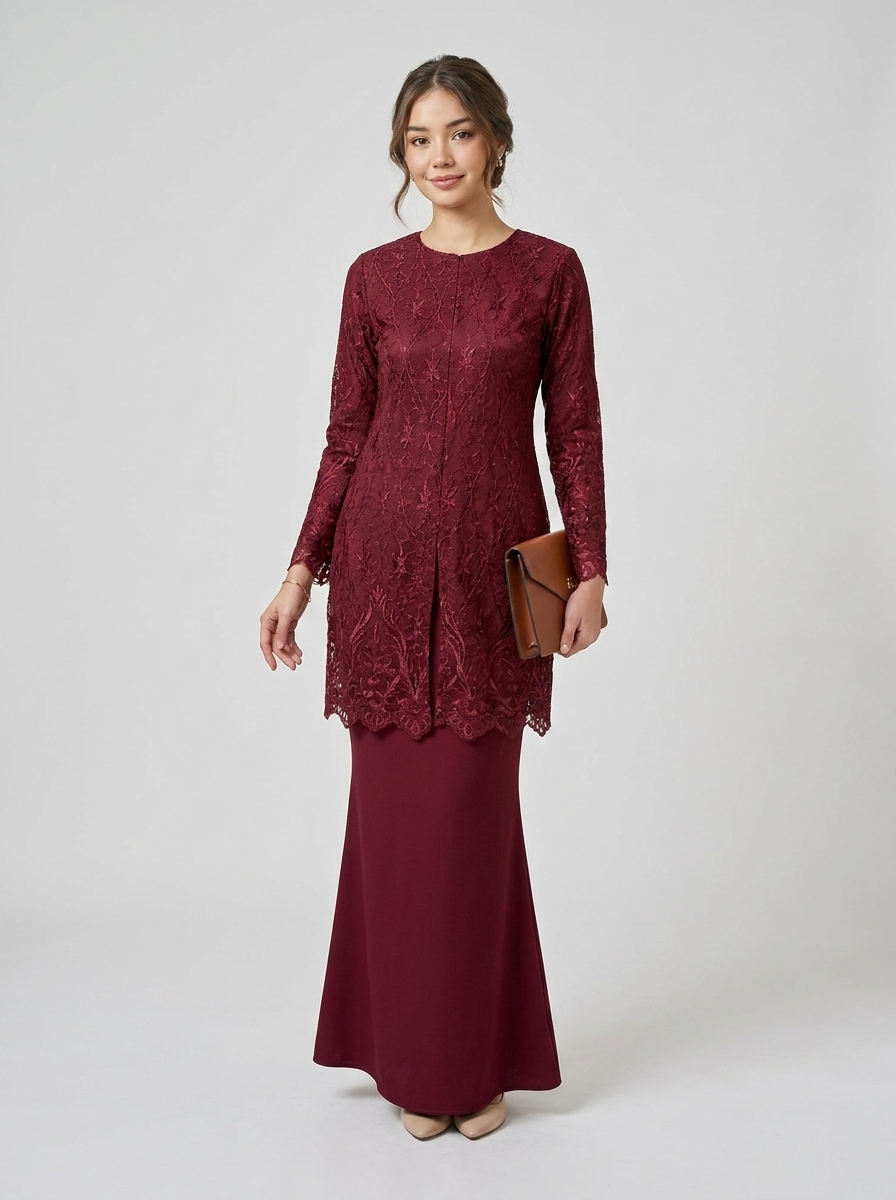 Merlot Lace Kurung Set