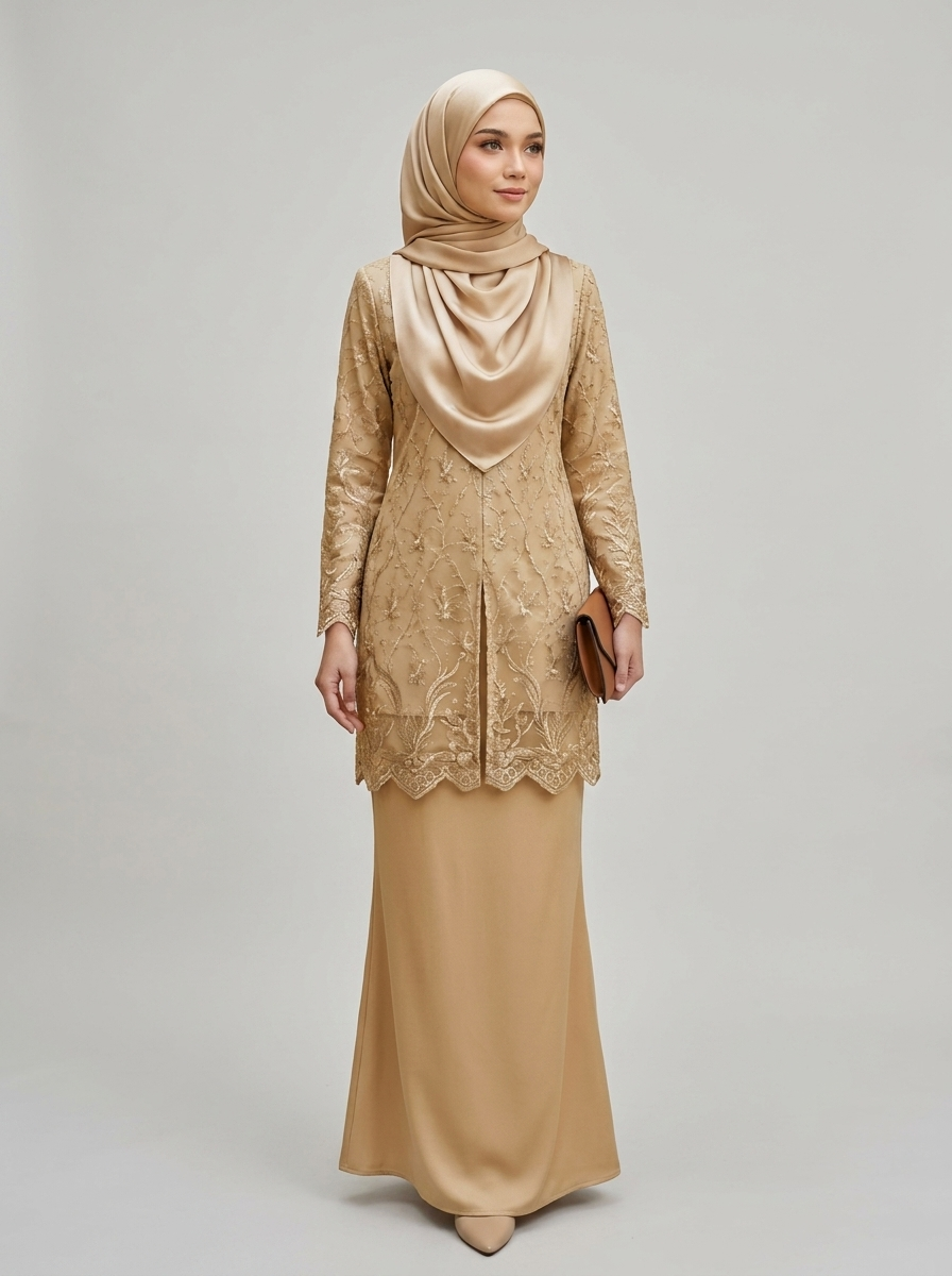 Champagne Lace Kurung Set