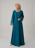 Teal Lace-Cuff Abaya