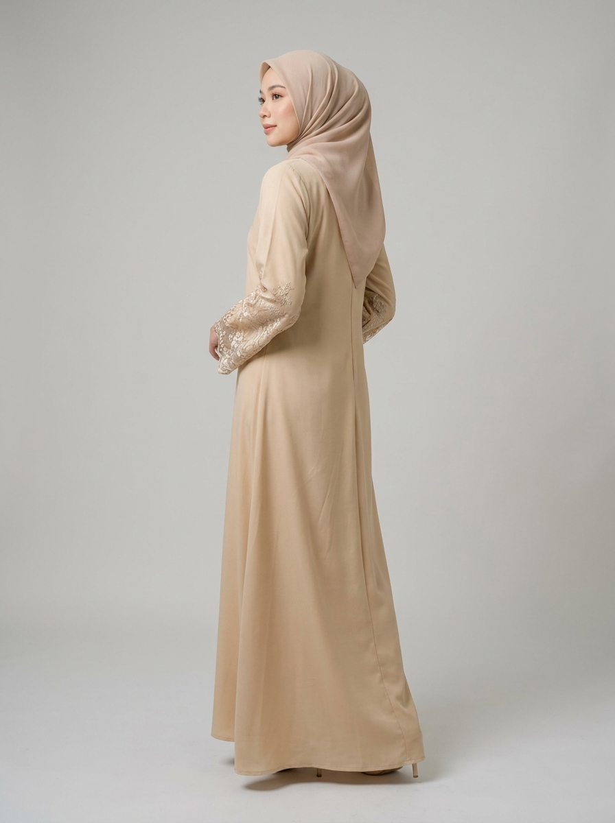 Sandstone Lace-Sleeve Jubah
