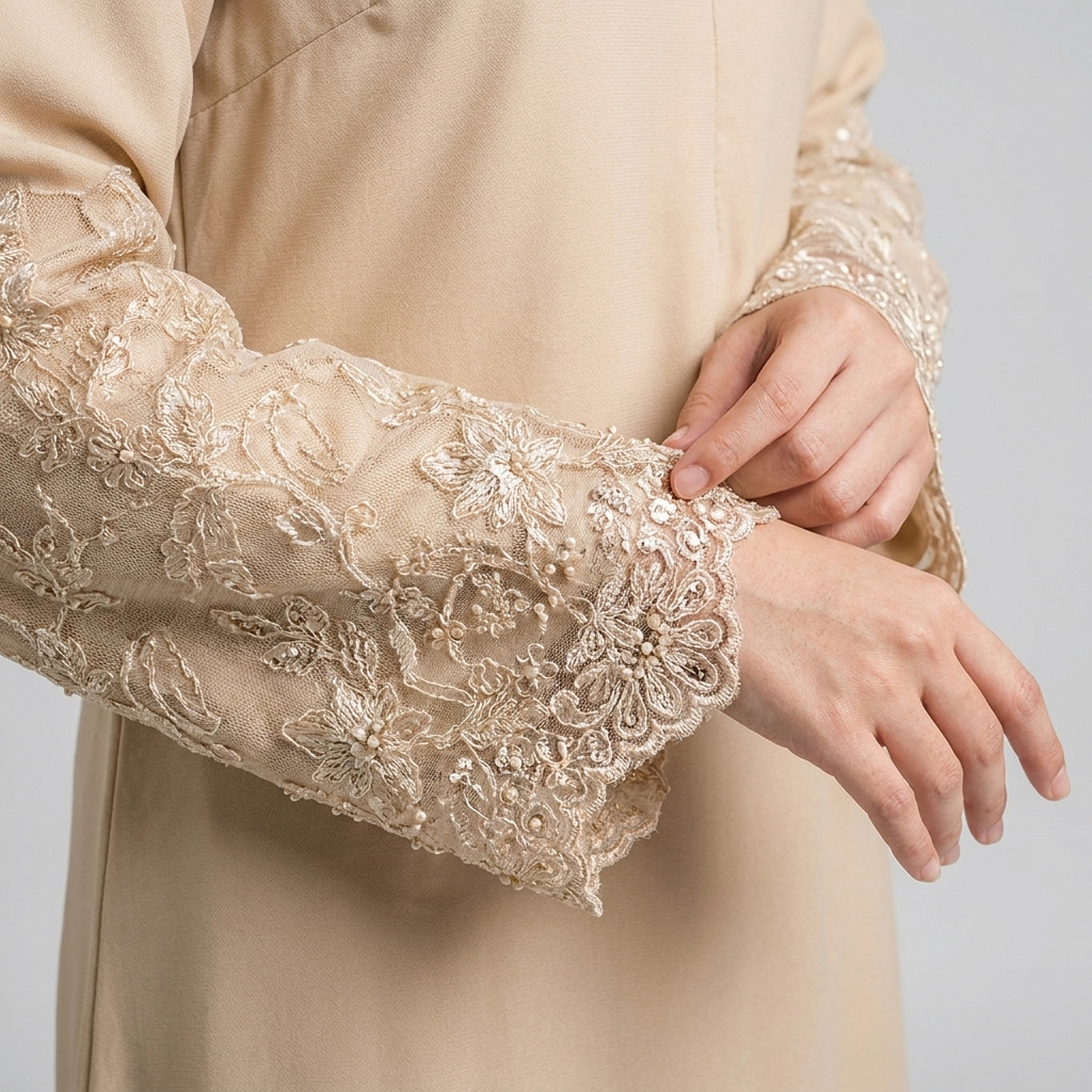 Sandstone Lace-Sleeve Jubah