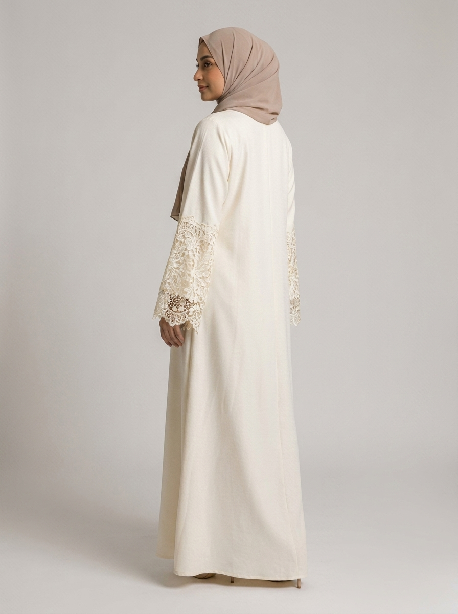 Ivory Lace-Cuff Abaya