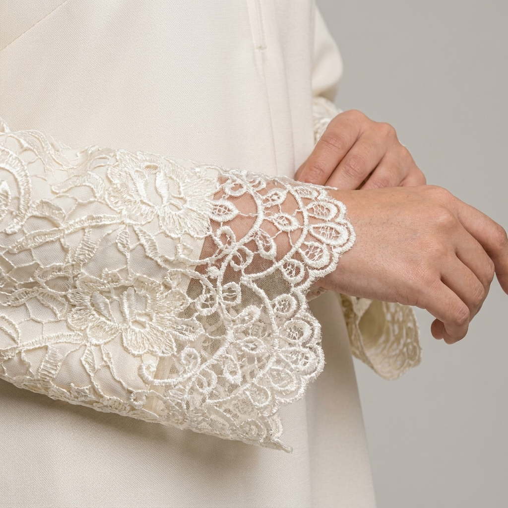 Ivory Lace-Cuff Abaya
