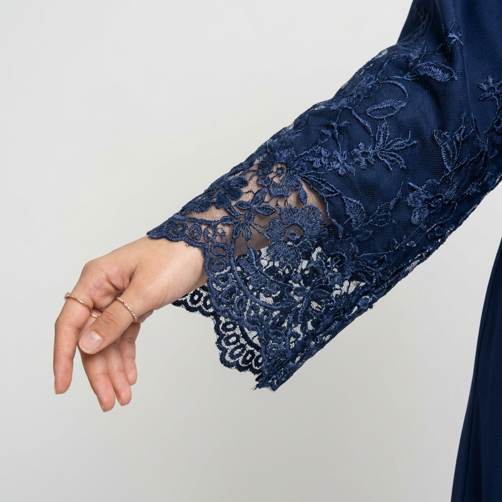 Midnight Navy Lace-Cuff Abaya