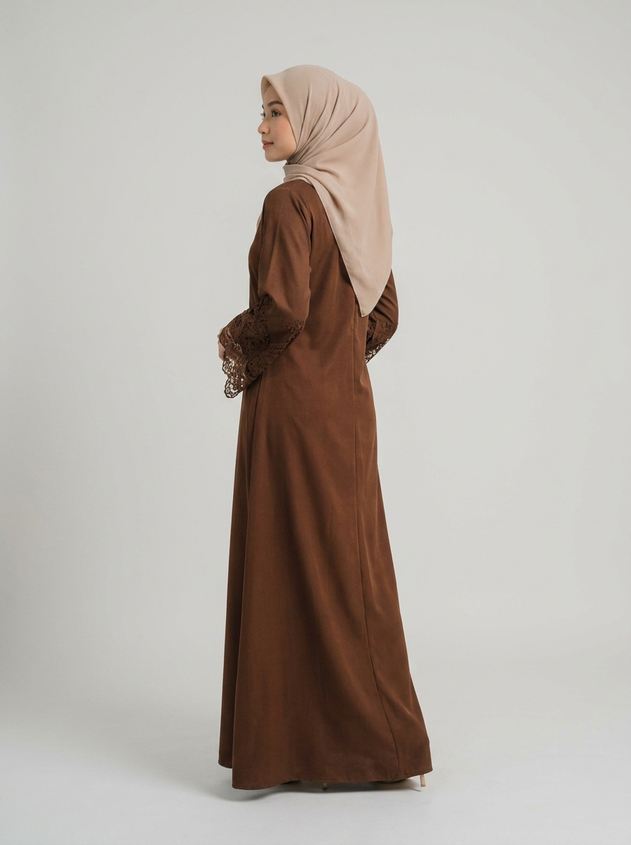 Cocoa Lace Cuff Abaya