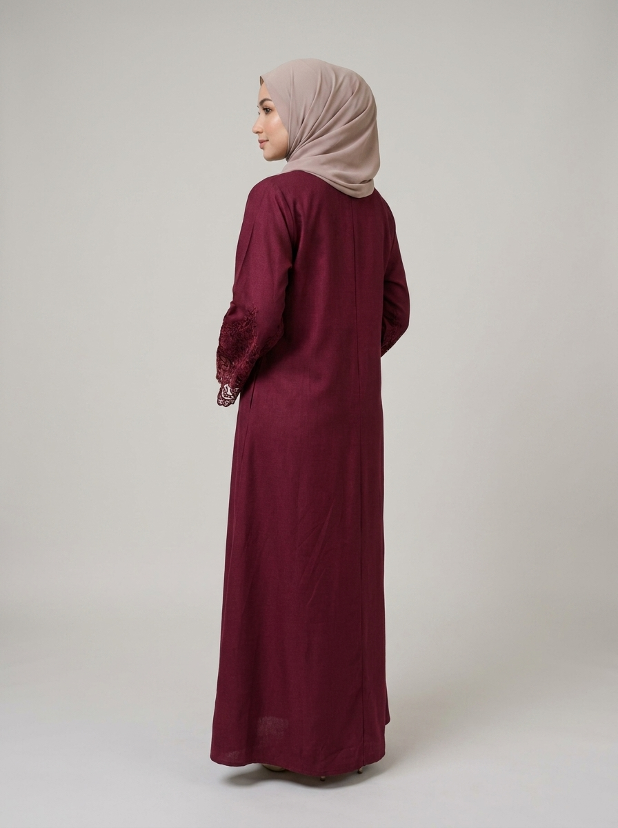 Aubergine Lace-Cuff Abaya