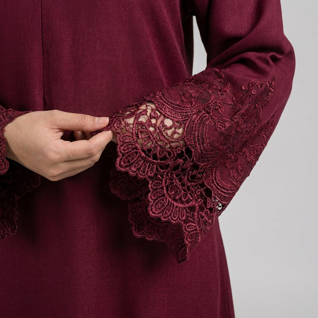 Aubergine Lace-Cuff Abaya