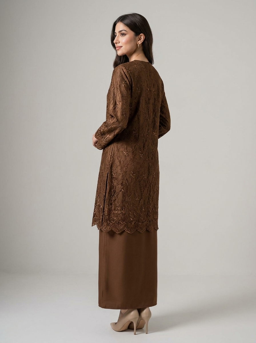 Cocoa Lace Kurung Set