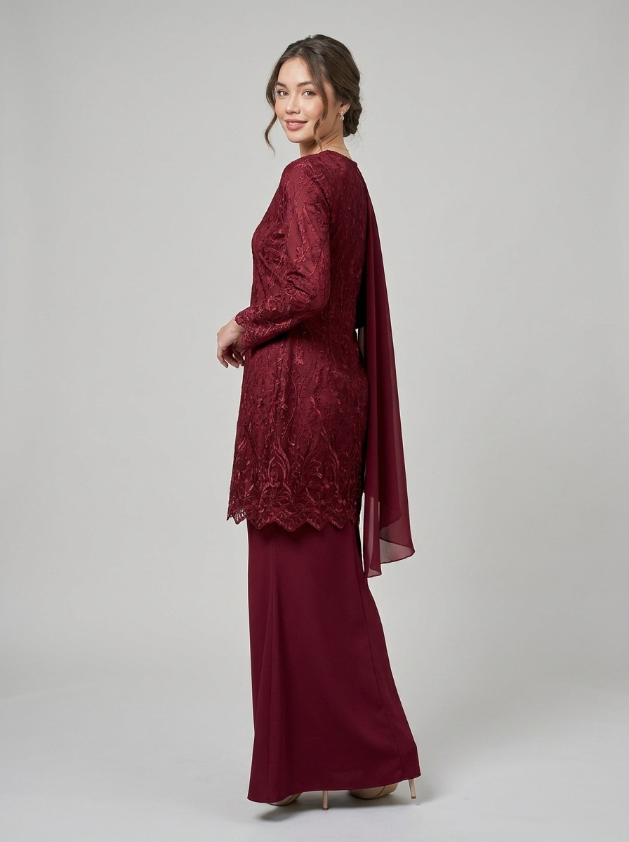 Merlot Lace Kurung Set