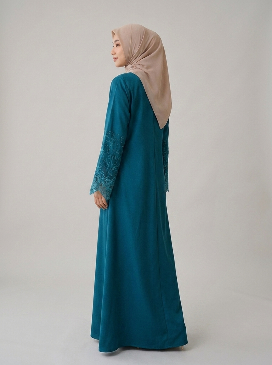 Teal Lace-Cuff Abaya