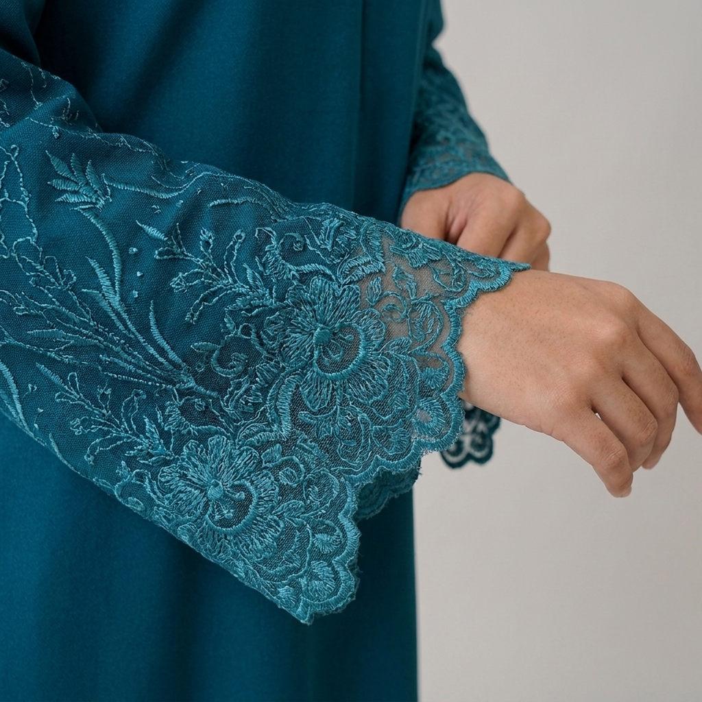 Teal Lace-Cuff Abaya
